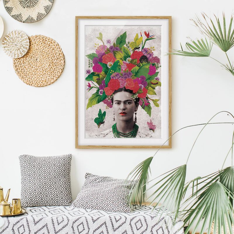 

Póster enmarcado - Frida Kahlo - Flower Portrait Dimensión LxA: 55cm x 40cm, Marco: Roble