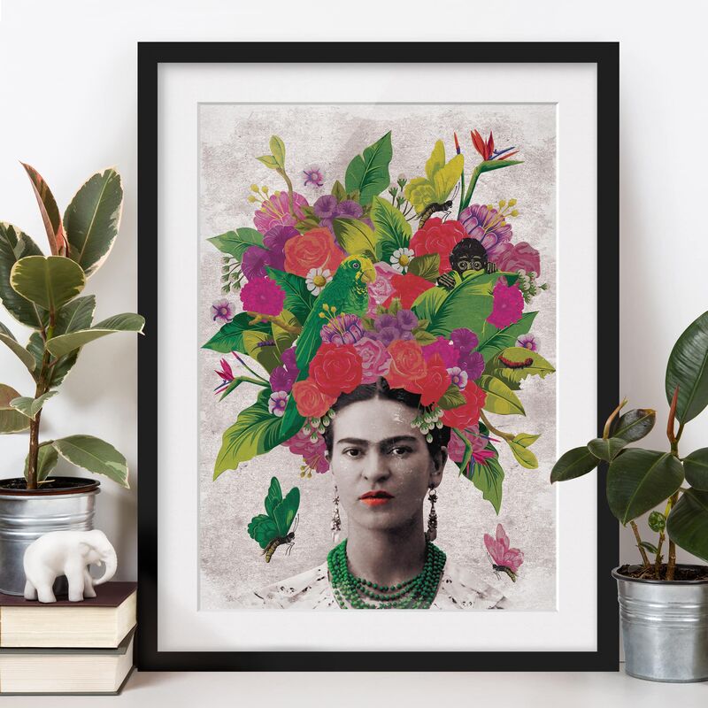 

Póster enmarcado - Frida Kahlo - Flower Portrait Dimensión LxA: 70cm x 50cm, Marco: Negro