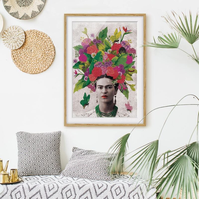 

Póster enmarcado - Frida Kahlo - Flower Portrait Dimensión LxA: 100cm x 70cm, Marco: Roble