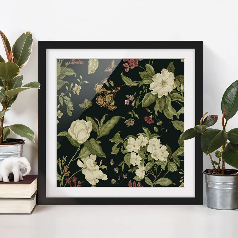 

Póster enmarcado - Garden Flowers On Black I Dimensión LxA: 70cm x 70cm, Marco: Negro