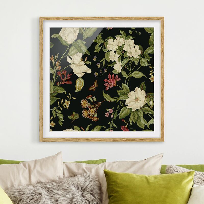 

Póster enmarcado - Garden Flowers On Black II Dimensión LxA: 50cm x 50cm, Marco: Roble