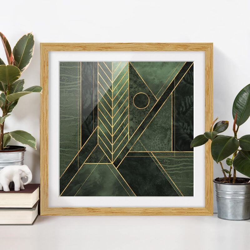 

Póster enmarcado - Forme geometriche oro verde smeraldo Dimensión LxA: 50cm x 50cm, Marco: Roble