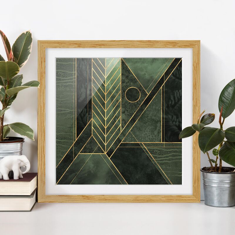 

Póster enmarcado - Forme geometriche oro verde smeraldo Dimensión LxA: 70cm x 70cm, Marco: Roble
