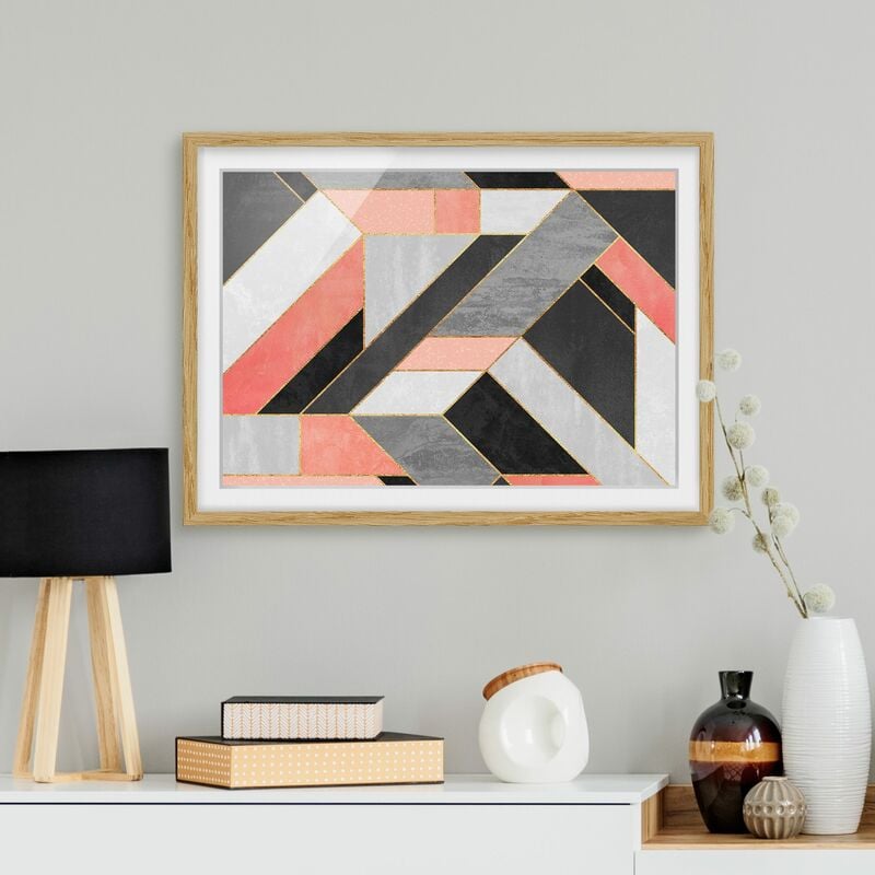 

Póster enmarcado - Geometria rosa e oro Dimensión LxA: 40cm x 55cm, Marco: Roble