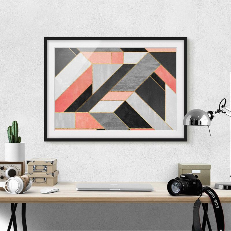 

Póster enmarcado - Geometria rosa e oro Dimensión LxA: 70cm x 100cm, Marco: Negro
