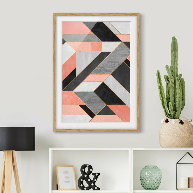 

Póster enmarcado - Geometria rosa e oro Dimensión LxA: 24cm x 18cm, Marco: Roble