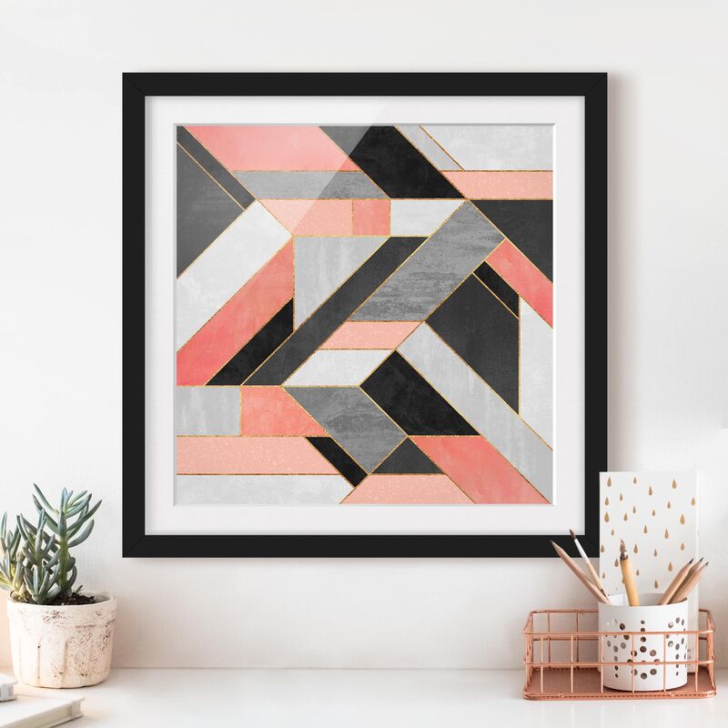 

Póster enmarcado - Geometria rosa e oro Dimensión LxA: 70cm x 70cm, Marco: Negro