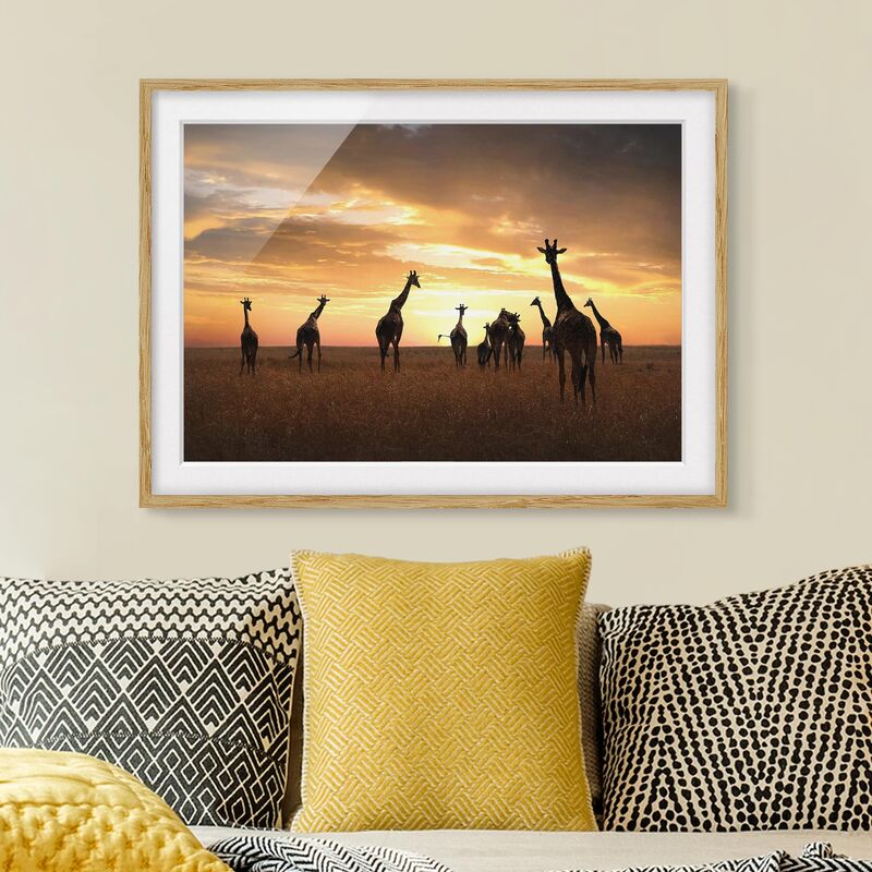 

Póster enmarcado - Giraffe Family Dimensión LxA: 30cm x 40cm, Marco: Roble