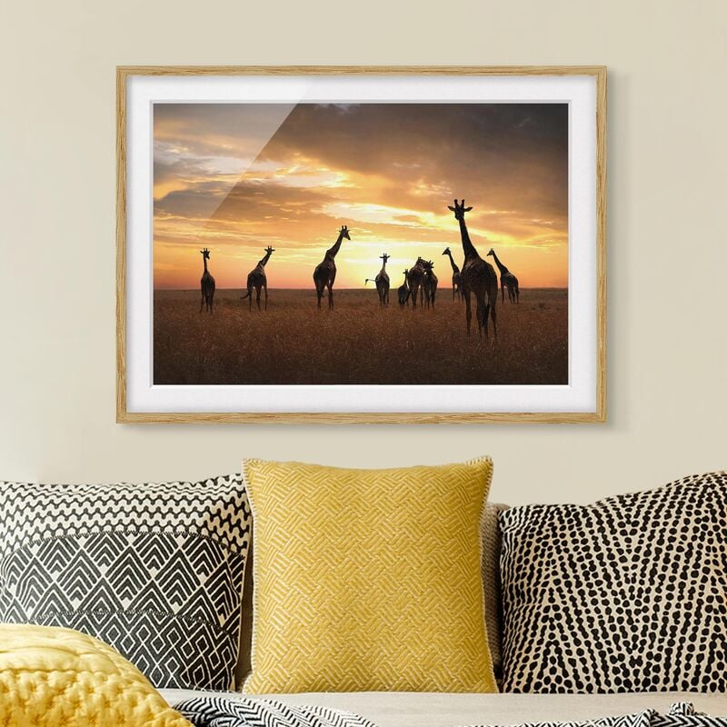 

Póster enmarcado - Giraffe Family Dimensión LxA: 18cm x 24cm, Marco: Roble