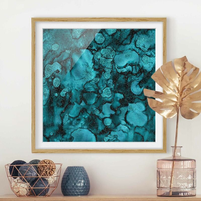 

Póster enmarcado - Goccia del turchese con glitter Dimensión LxA: 30cm x 30cm, Marco: Roble