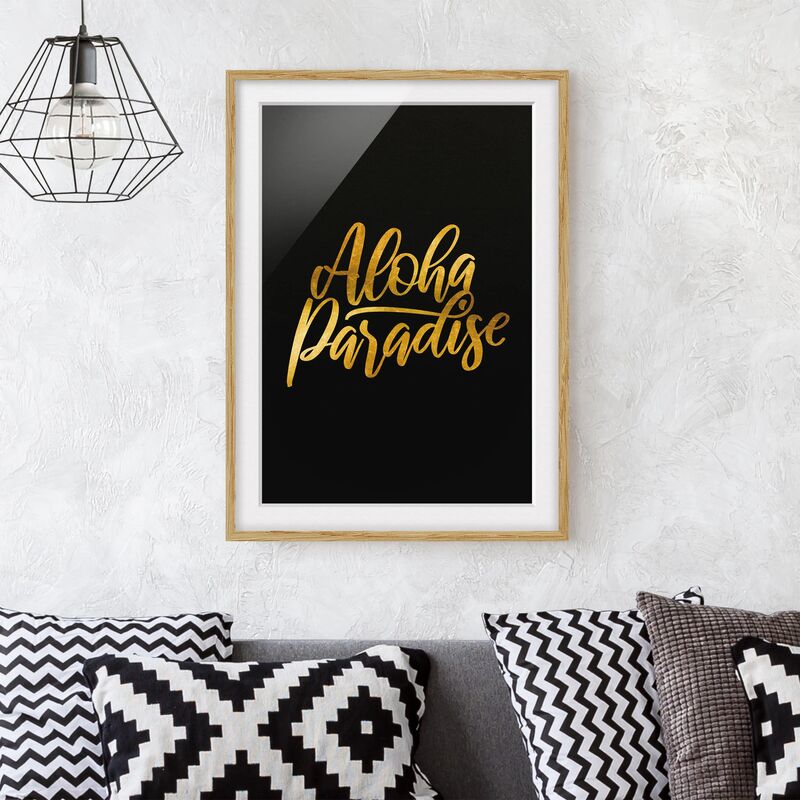 

Póster enmarcado - Gold - Aloha Paradise On Black Dimensión LxA: 70cm x 50cm, Marco: Roble
