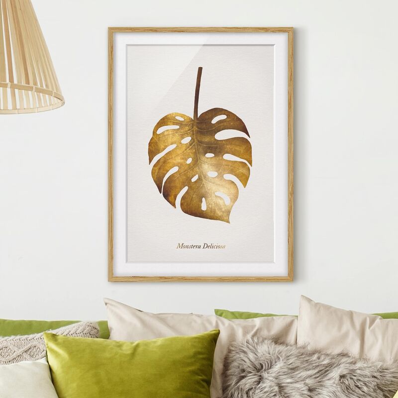 

Póster enmarcado - Gold - Monstera Dimensión LxA: 70cm x 50cm, Marco: Roble