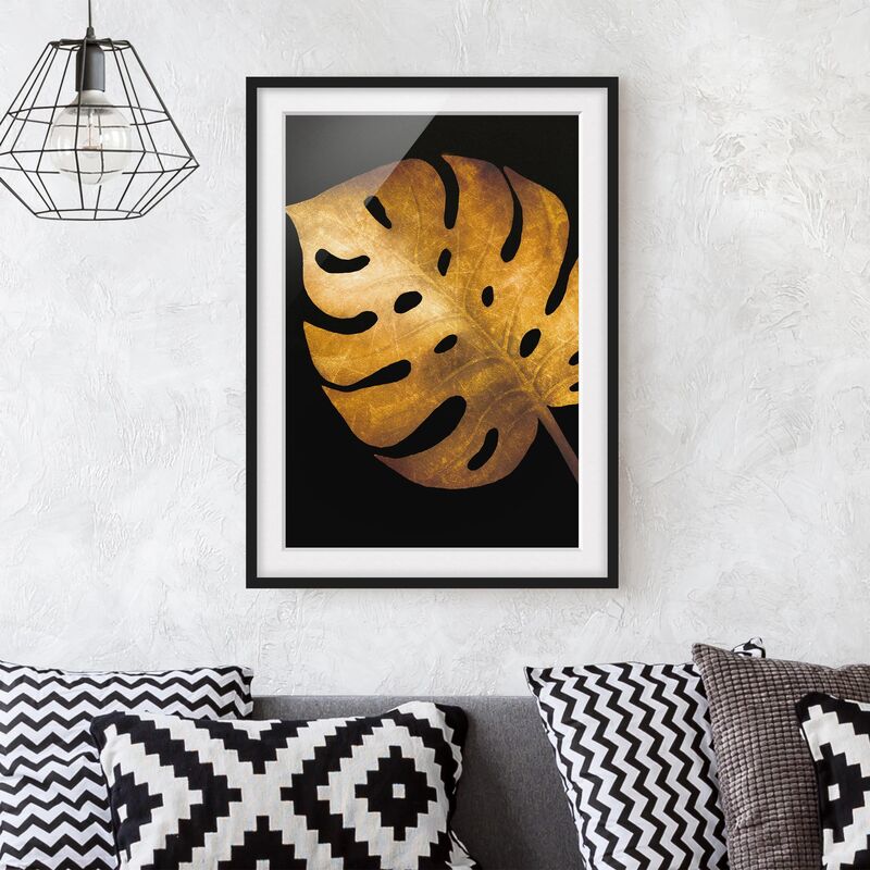 

Póster enmarcado - Gold - Monstera On Black Dimensión LxA: 70cm x 50cm, Marco: Negro