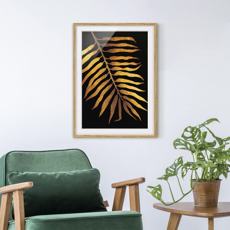 

Póster enmarcado - Gold - Palm Leaf II On Black Dimensión LxA: 24cm x 18cm, Marco: Roble