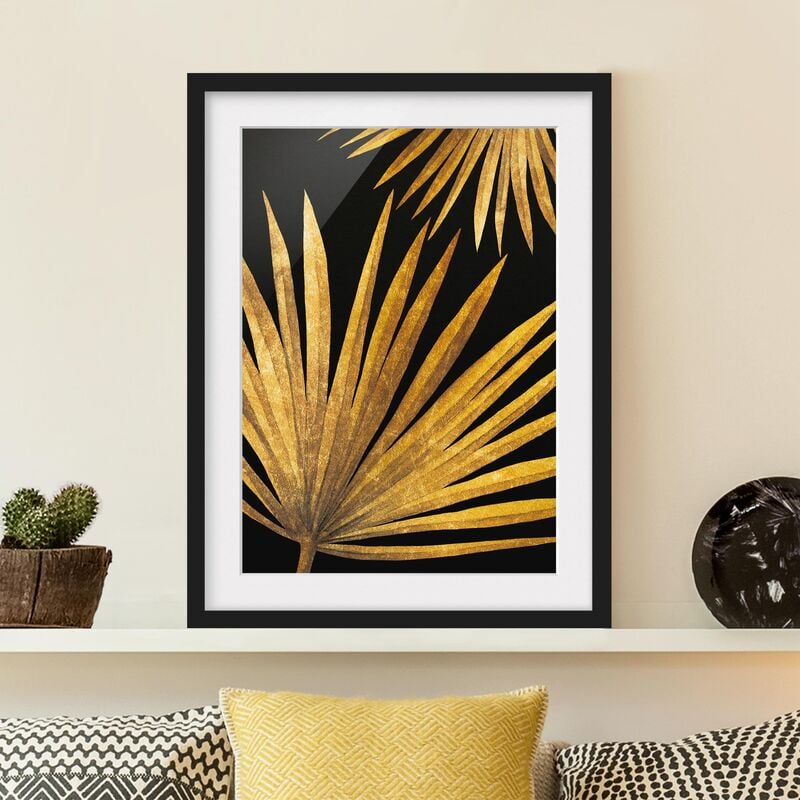 

Póster enmarcado - Gold - Palm Leaf On Black Dimensión LxA: 55cm x 40cm, Marco: Negro