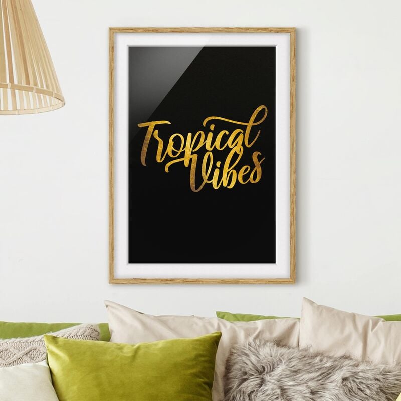 

Póster enmarcado - Gold - Tropical Vibes On Black Dimensión LxA: 100cm x 70cm, Marco: Roble