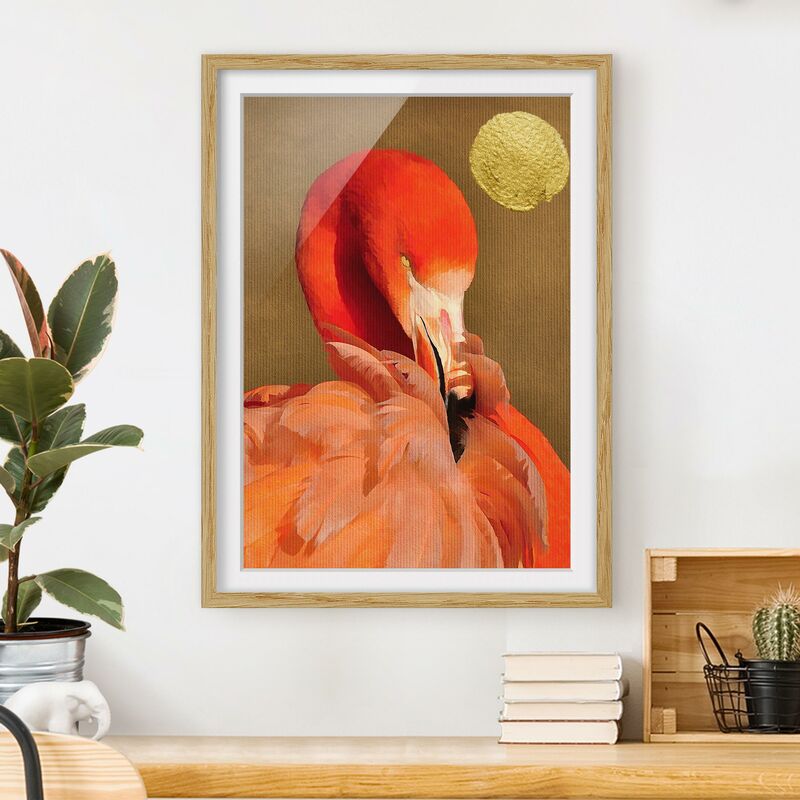 

Póster enmarcado - Luna dorata con fenicottero Dimensión LxA: 40cm x 30cm, Marco: Roble