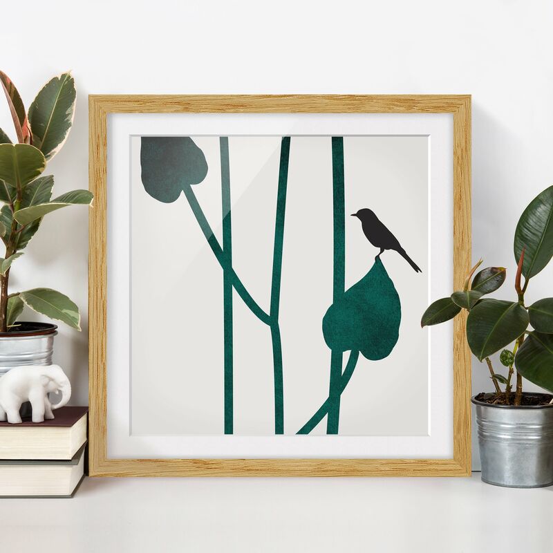 

Póster enmarcado - Mondo vegetale grafico - Uccellino su una foglia Dimensión LxA: 70cm x 70cm, Marco: Roble