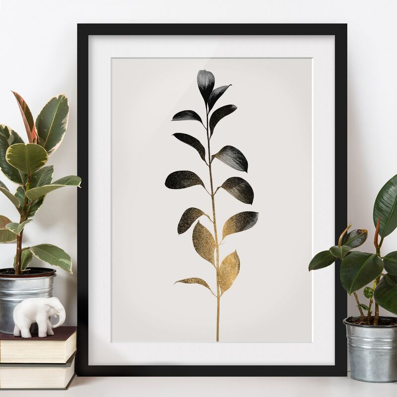 

Póster enmarcado - Mondo vegetale grafico - Oro e grigio Dimensión LxA: 40cm x 30cm, Marco: Negro