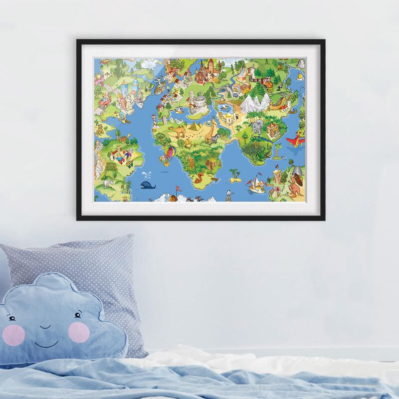 

Póster enmarcado - Great And Funny Worldmap Dimensión LxA: 30cm x 40cm, Marco: Negro