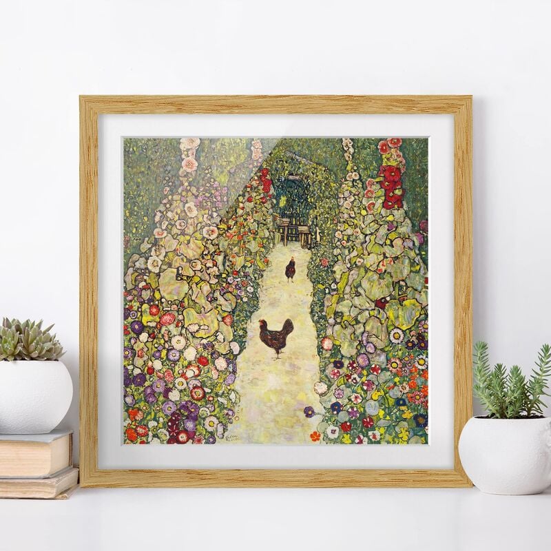 

Póster enmarcado - Gustav Klimt - Garden Way con i polli Dimensión LxA: 70cm x 70cm, Marco: Roble