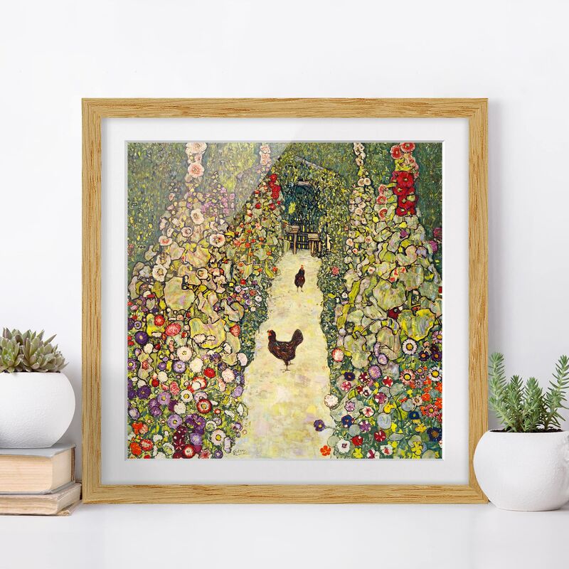 

Póster enmarcado - Gustav Klimt - Garden Path With Chickens Dimensión LxA: 50cm x 50cm, Marco: Roble