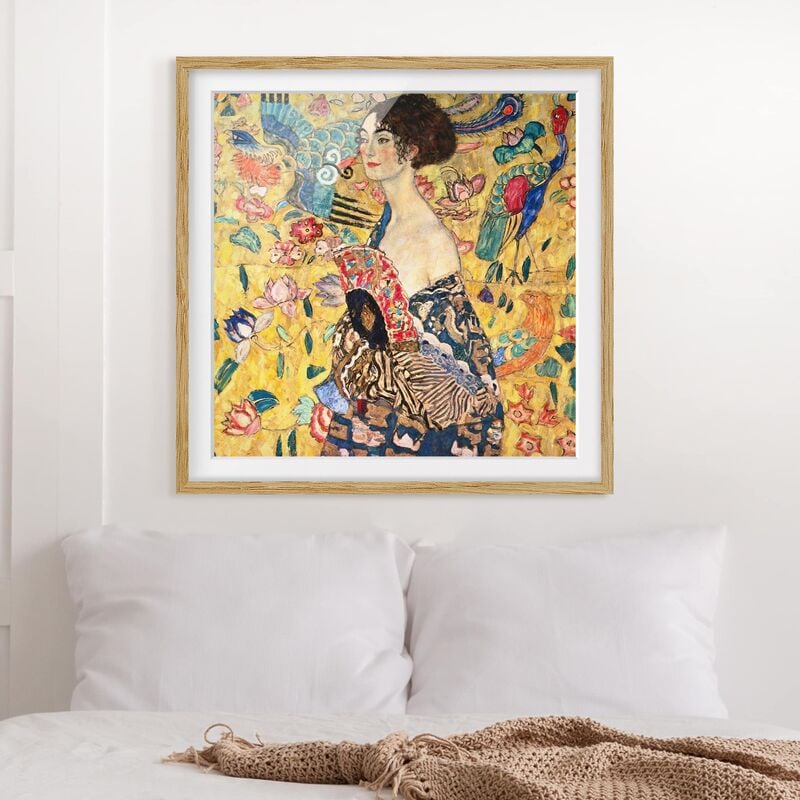 

Póster enmarcado - Gustav Klimt - Donna con ventaglio Dimensión LxA: 30cm x 30cm, Marco: Roble