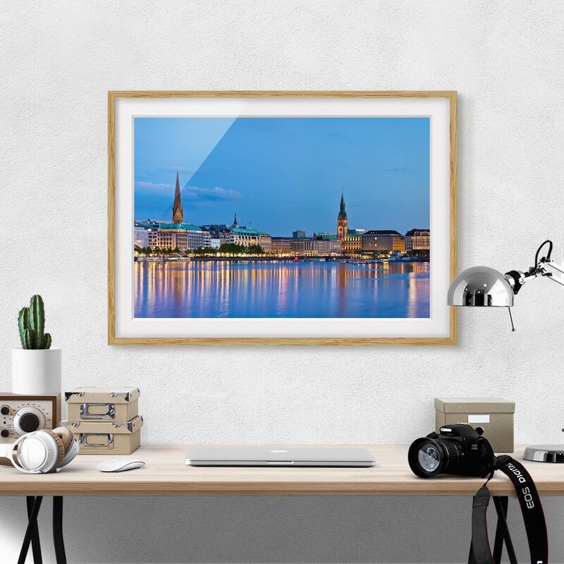 

Póster enmarcado - Hamburg Skyline Dimensión LxA: 50cm x 70cm, Marco: Roble