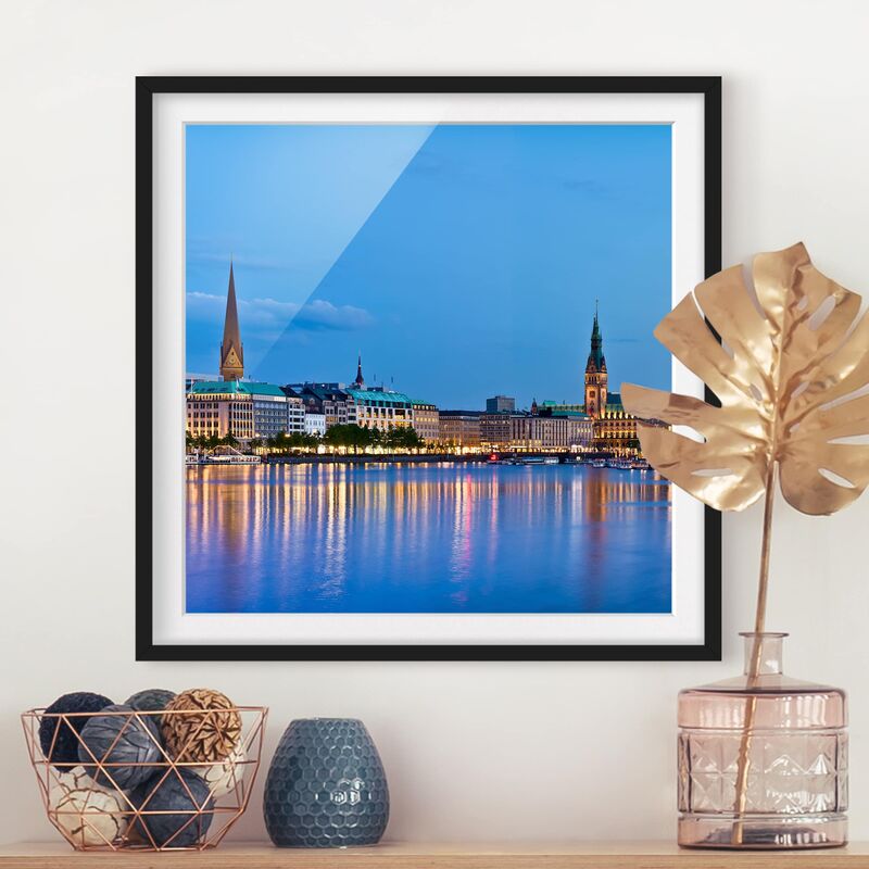 

Póster enmarcado - Hamburg Skyline Dimensión LxA: 30cm x 30cm, Marco: Negro