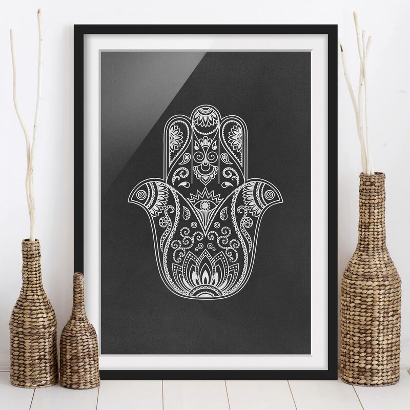 

Póster enmarcado - Hamsa mano illustrazione Bianco Nero Dimensión LxA: 40cm x 30cm, Marco: Negro