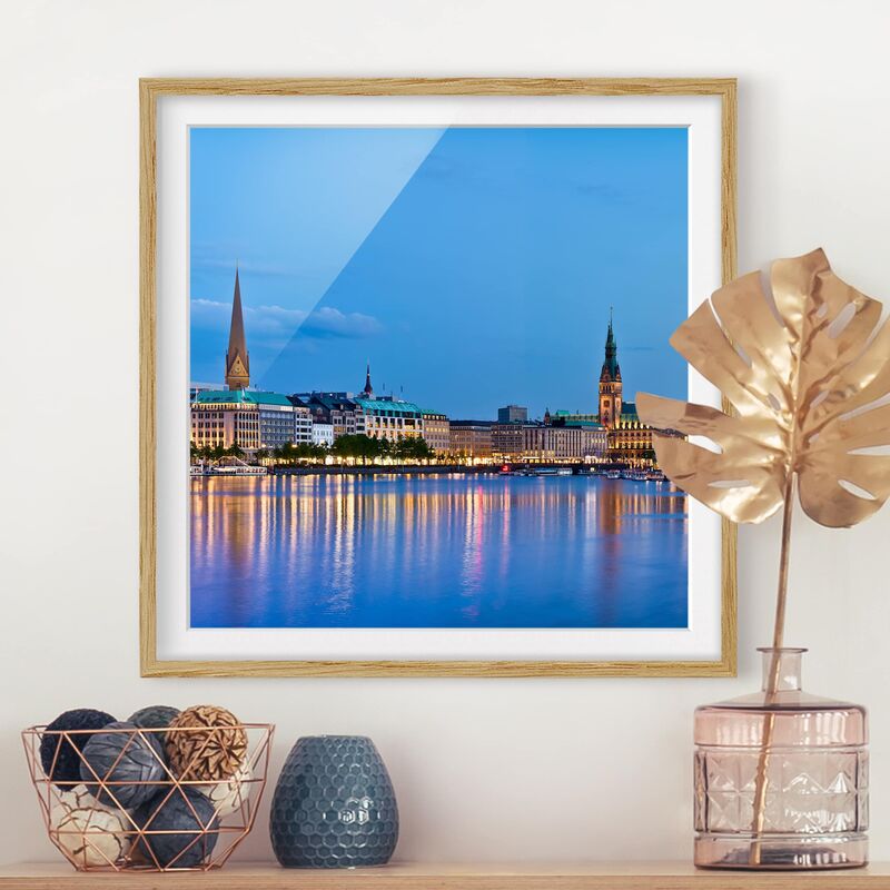 

Póster enmarcado - Hamburg Skyline Dimensión LxA: 70cm x 70cm, Marco: Roble