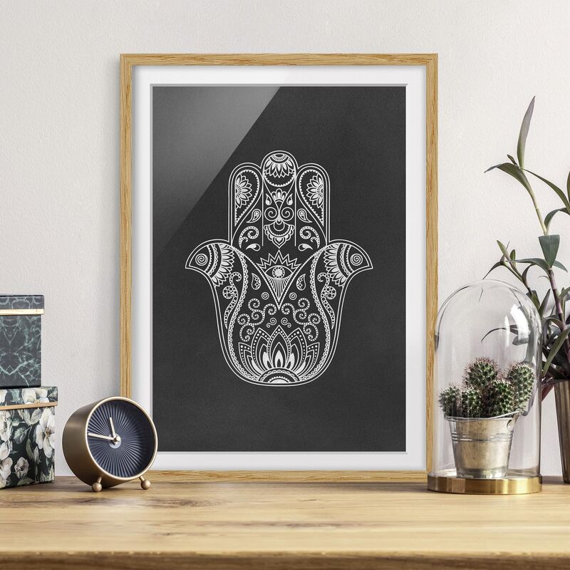 

Póster enmarcado - Hamsa mano illustrazione Bianco Nero Dimensión LxA: 55cm x 40cm, Marco: Roble