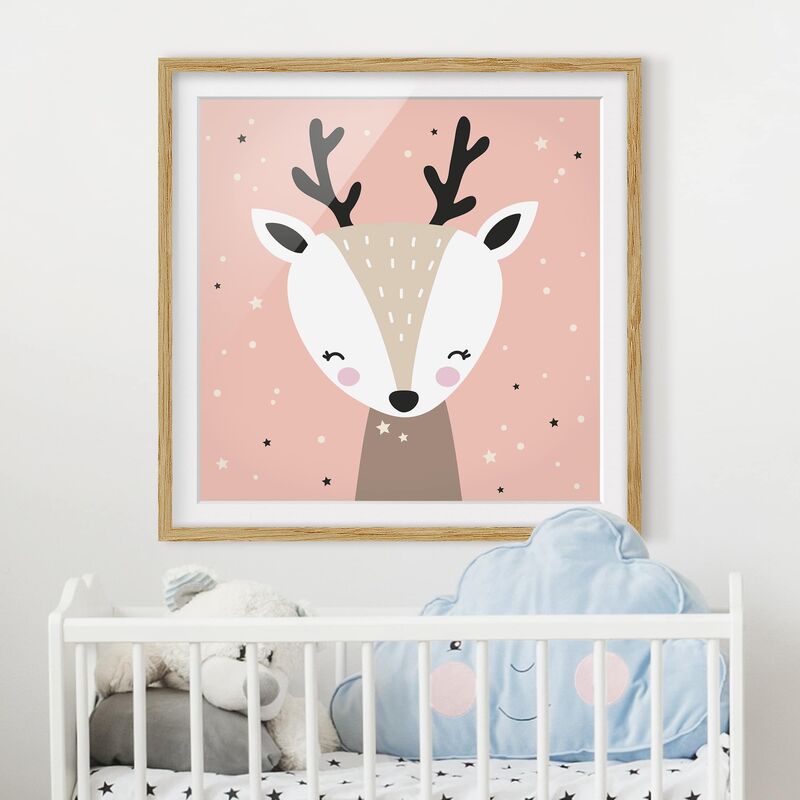 

Póster enmarcado - Happy Deer Dimensión LxA: 70cm x 70cm, Marco: Roble