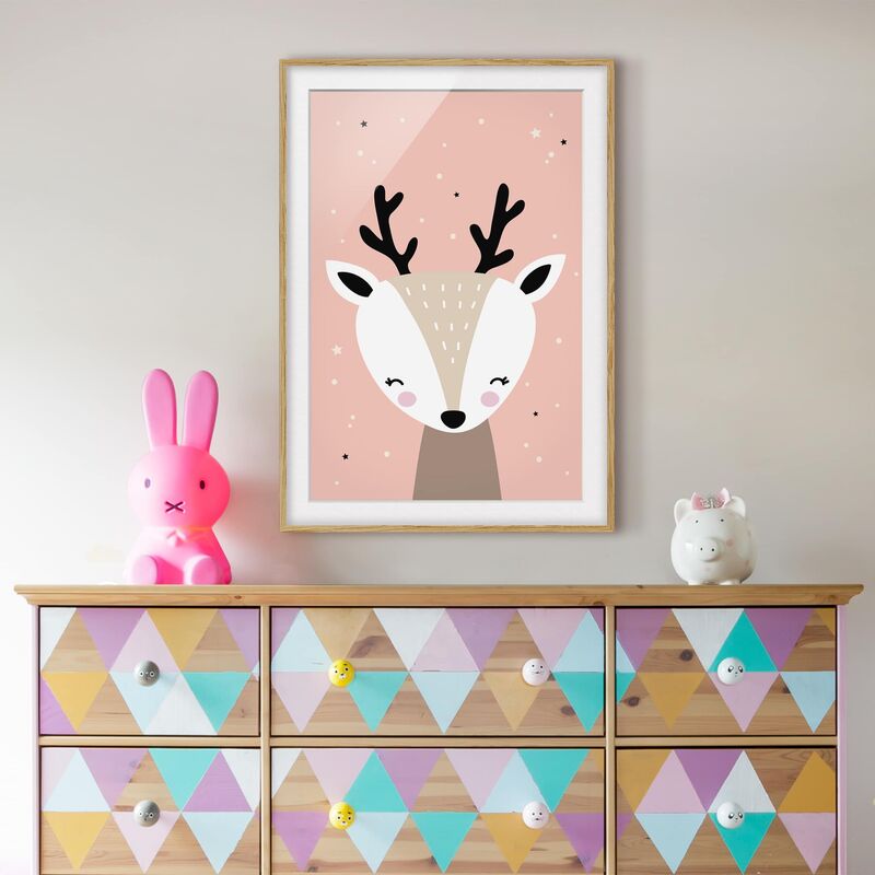 

Póster enmarcado - Happy Deer Dimensión LxA: 24cm x 18cm, Marco: Roble