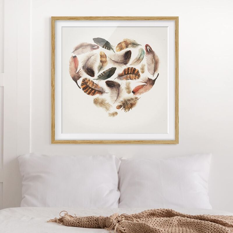 

Póster enmarcado - Heart Of Feathers Dimensión LxA: 50cm x 50cm, Marco: Roble