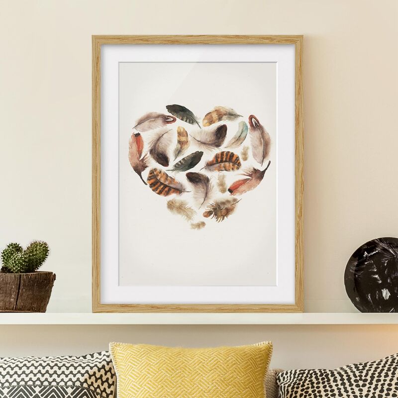 

Póster enmarcado - Heart Of Feathers Dimensión LxA: 70cm x 50cm, Marco: Roble