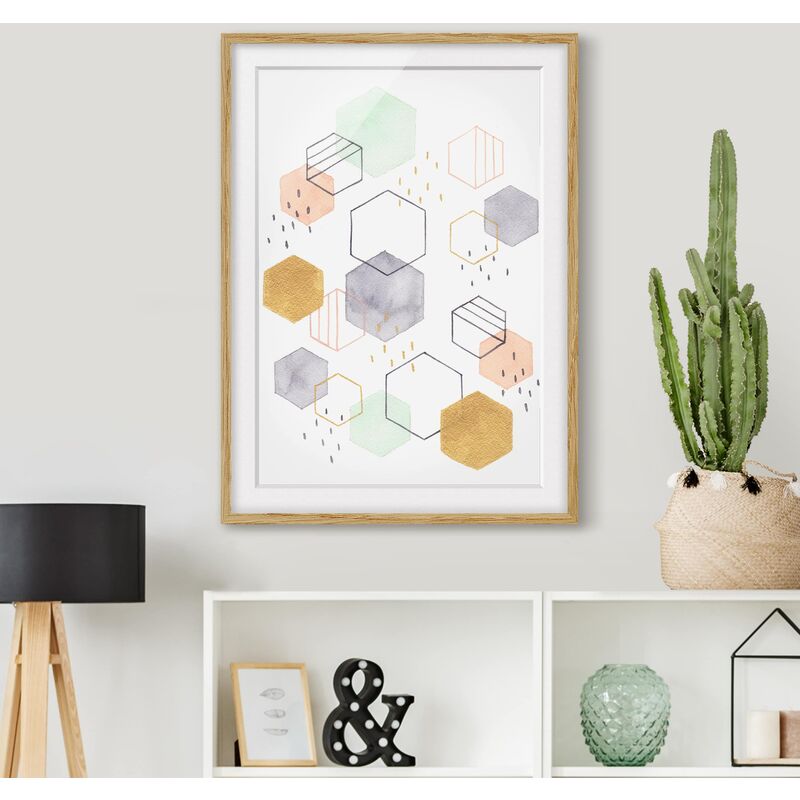 

Póster enmarcado - Esagonale Dispersione I Dimensión LxA: 40cm x 30cm, Marco: Roble
