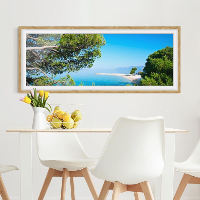 

Póster enmarcado - Paradise Hidden Dimensión LxA: 50cm x 130cm, Marco: Roble