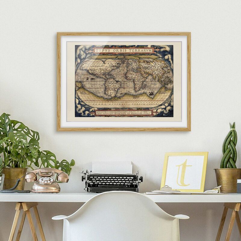 

Póster enmarcado - Historic tipo World Map Orbis Terrarum Dimensión LxA: 70cm x 100cm, Marco: Roble