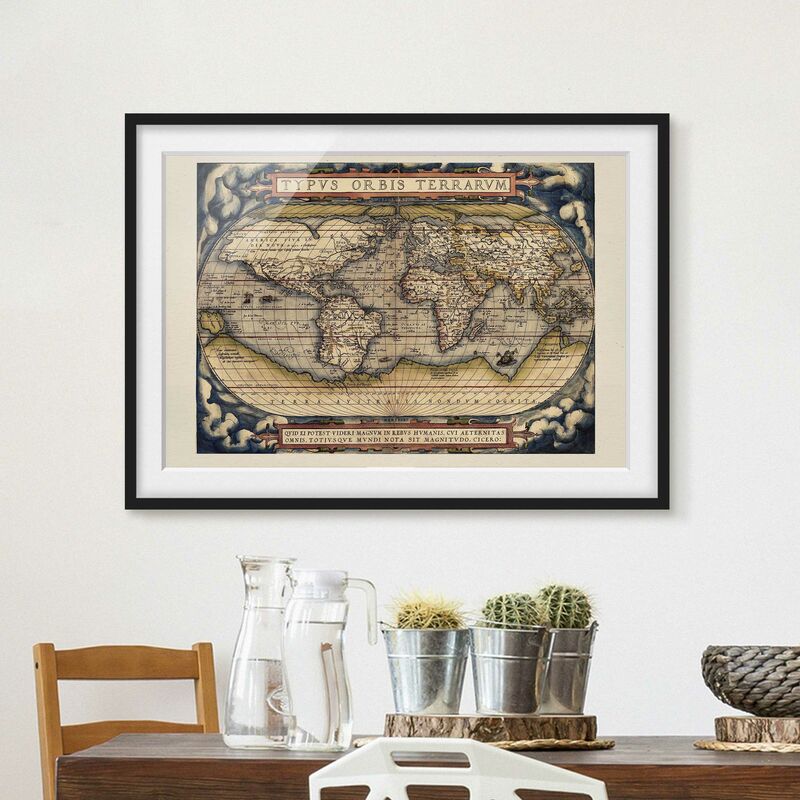 

Póster enmarcado - Historic tipo World Map Orbis Terrarum Dimensión LxA: 40cm x 55cm, Marco: Negro