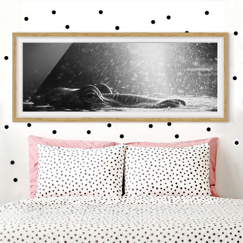 

Póster enmarcado - Hippo Bob Up Dimensión LxA: 50cm x 130cm, Marco: Roble