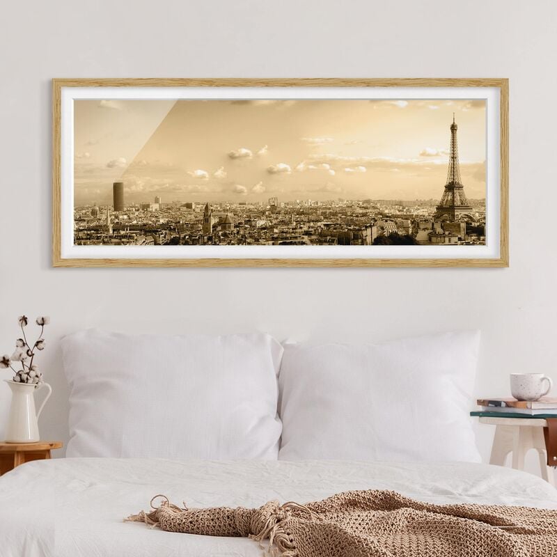 

Póster enmarcado - I Love Paris Dimensión LxA: 40cm x 100cm, Marco: Roble