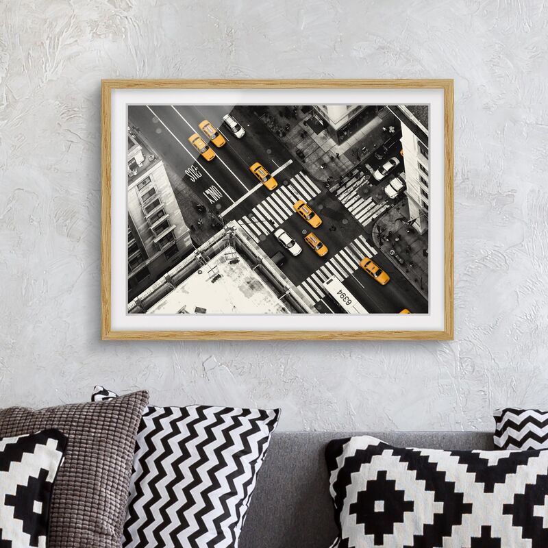 

Póster enmarcado - I taxi di New York Dimensión LxA: 50cm x 70cm, Marco: Roble