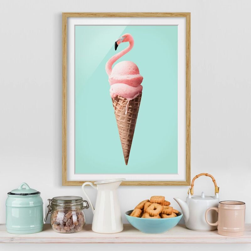 

Póster enmarcado - Ghiaccio Con Flamingo Dimensión LxA: 100cm x 70cm, Marco: Roble