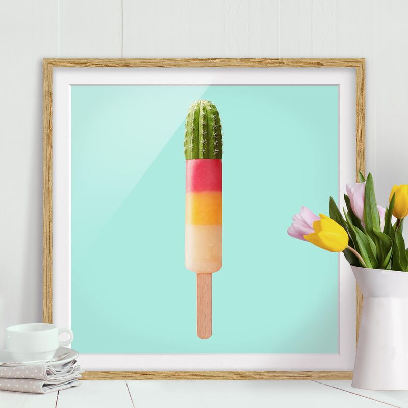 

Póster enmarcado - Ghiaccio Con Cactus Dimensión LxA: 20cm x 20cm, Marco: Roble