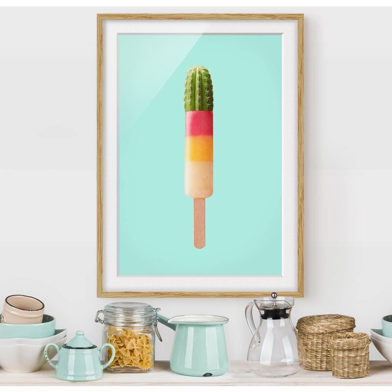 

Póster enmarcado - Ghiaccio Con Cactus Dimensión LxA: 70cm x 50cm, Marco: Roble