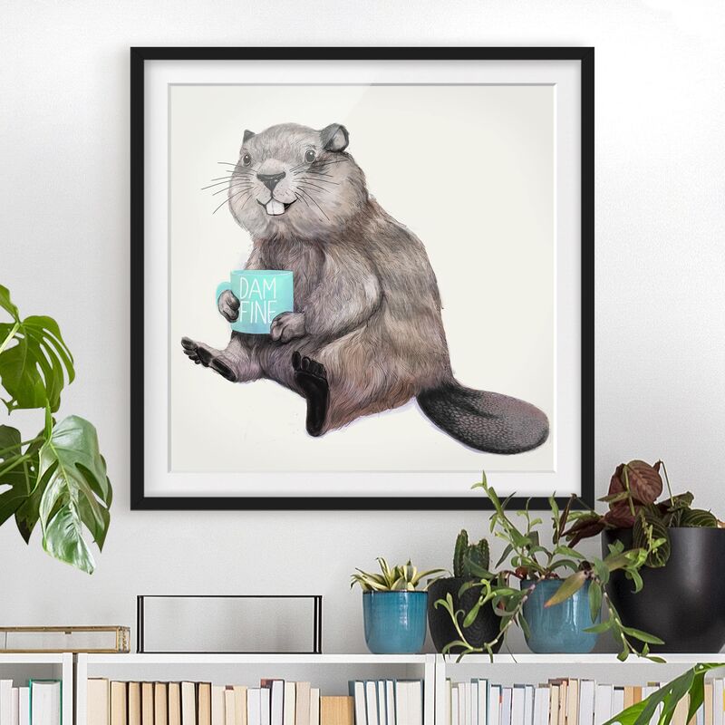 

Póster enmarcado - Illustrazione Beaver con tazza di caffè Dimensión LxA: 30cm x 30cm, Marco: Negro