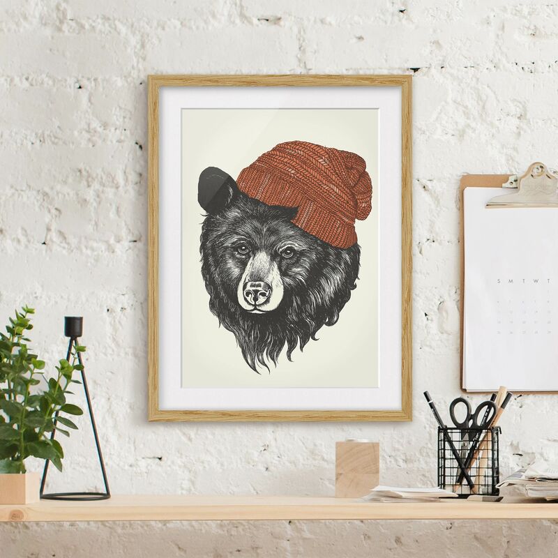 

Póster enmarcado - Illustrazione Orso Con Red Cap Disegno Dimensión LxA: 100cm x 70cm, Marco: Roble