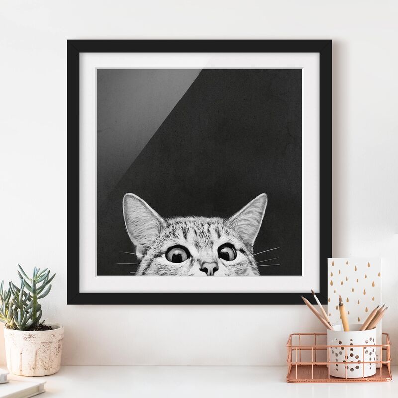 

Póster enmarcado - Illustrazione Gatto Bianco e nero Disegno Dimensión LxA: 30cm x 30cm, Marco: Negro