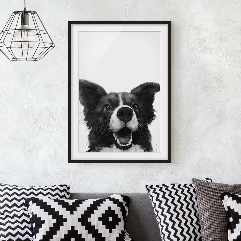 

Póster enmarcado - Illustrazione pittura Cane Border Collie Bianco e nero Dimensión LxA: 70cm x 50cm, Marco: Negro